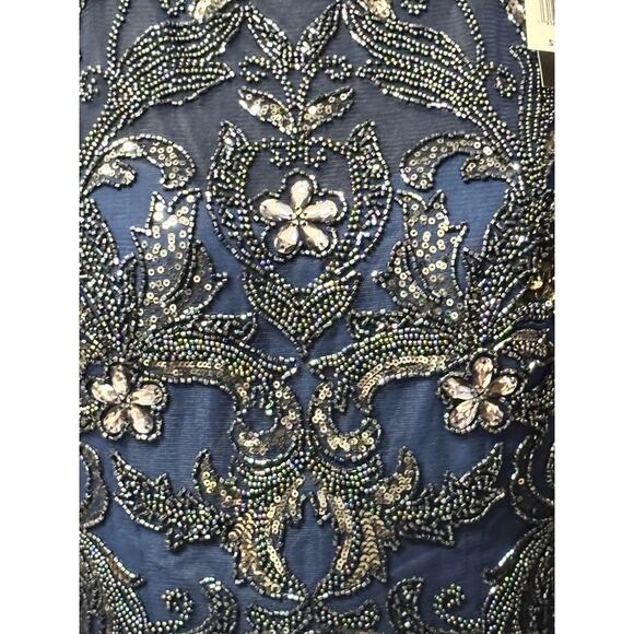 XSCAPE NWT Embellished Chiffon Evening Dress Size 8 Navy Sequin Formal Ball Gown - Picture 7 of 10